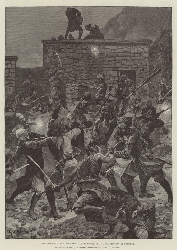The Black Mountain Expedition, Ghazi angreb på en avanceret post ved Ghazikot af Richard Caton Woodville junior