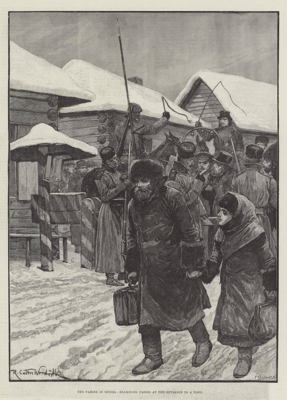 Hungersnøden i Rusland, der undersøger pas ved indgangen til en by af Richard Caton Woodville junior