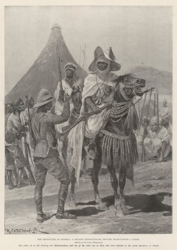 Fjendtlighederne i Nigeria, en britisk ekspeditionsofficer, der interviewer en chef af Richard Caton Woodville junior