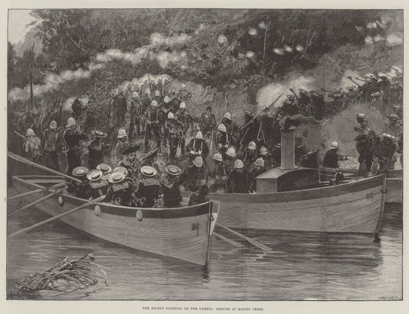 De seneste kampe i Gambia, baghold ved Madini Creek af Richard Caton Woodville junior