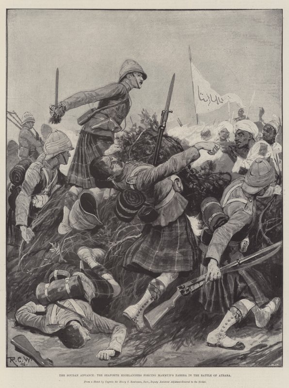 Soudan Advance, Seaforth Highlanders tvinger Mahmuds Zareba i slaget ved Atbara af Richard Caton Woodville junior