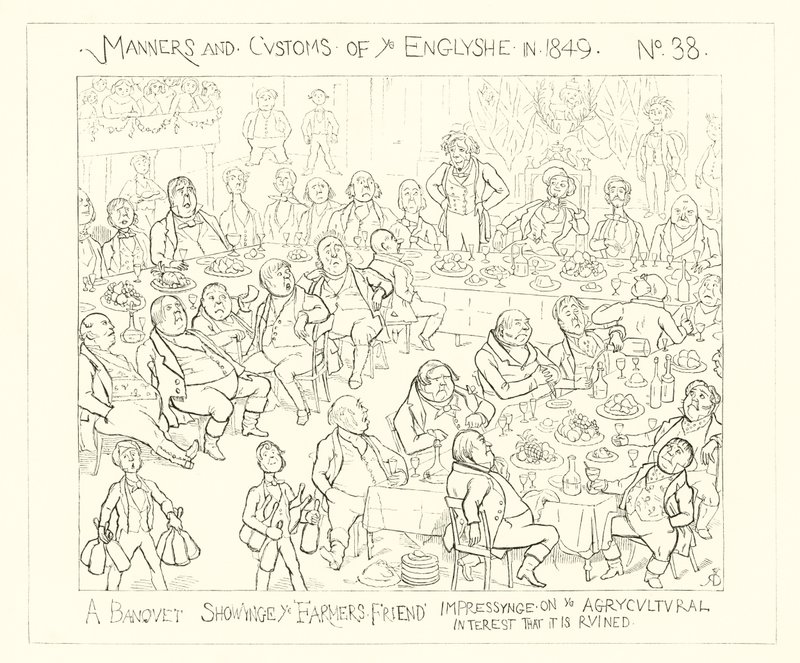 1849, En banket, der viser landmændenes ven, som indtryk af, at landbruget er ødelagt af Richard Doyle
