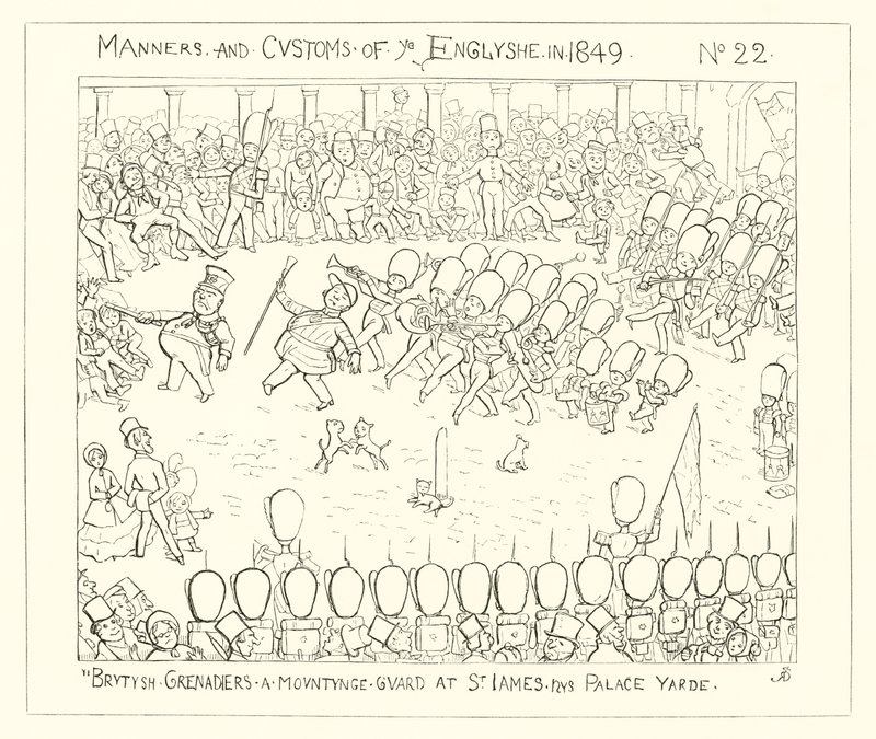 1849, britiske grenadierer monterer vagt på St Jamess Palace Yard af Richard Doyle