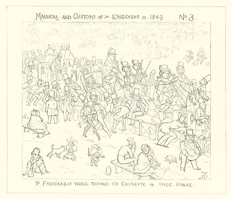 1849, Den fashionable verden dyrker motion i Hyde Park af Richard Doyle