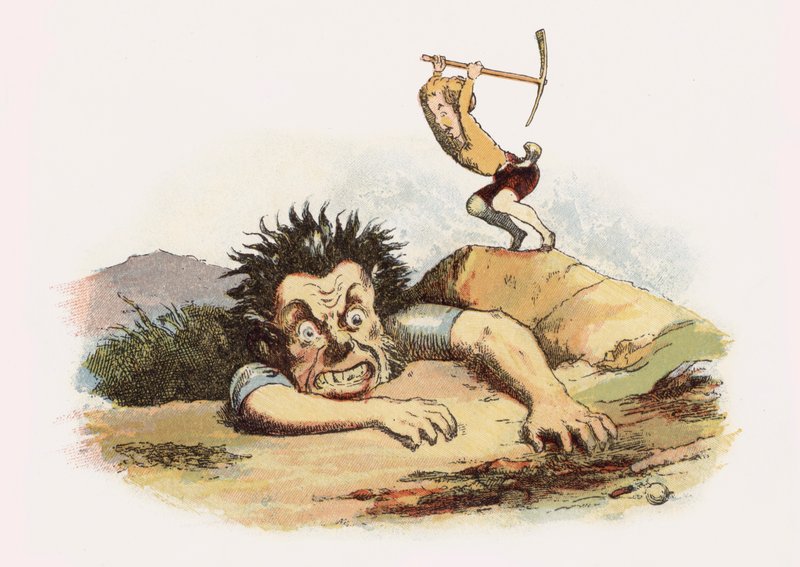 Illustration til Jack The Giant Killer (farve litho) af Richard Doyle