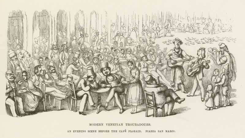 Moderne venetianske trubadurer, en aftenscene før Cafe Florian, Piazza San Marco af Richard Doyle