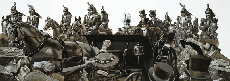 Folkemængden jublede og buhede, da kong Edward kørte i statskupé gennem Paris af Richard Hook