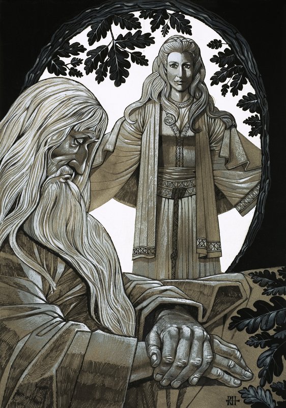 Merlin og Vivian, feen Lady of the Lake af Richard Hook