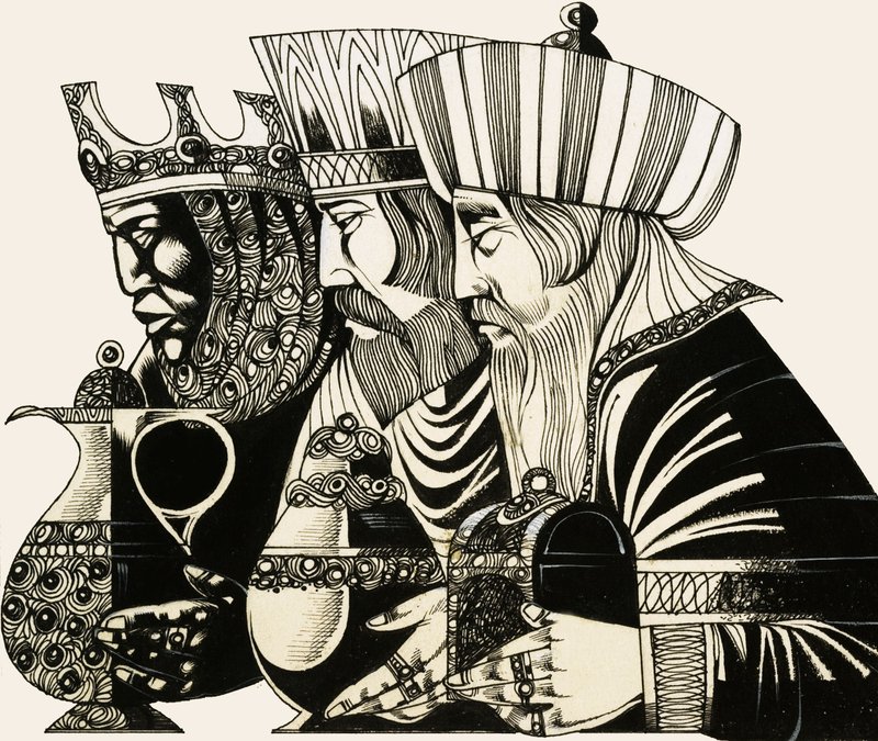 Three Kings (gouache på papir) af Richard Hook