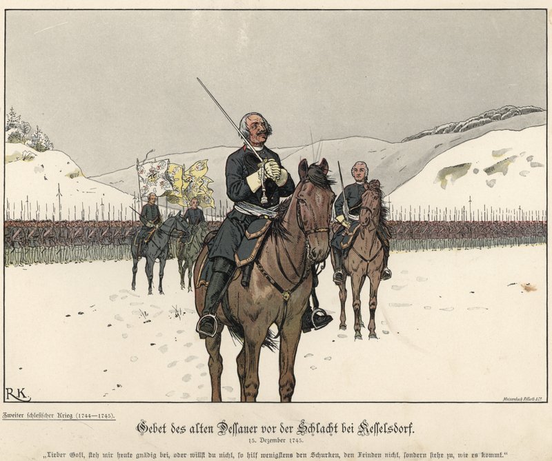 Prins Leopolds bøn af Anhalt-Dessau før slaget ved Kesselsdorf af Richard Knoetel