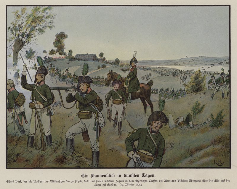 En solstråle midt i mørke dage (farve litho) af Richard Knotel