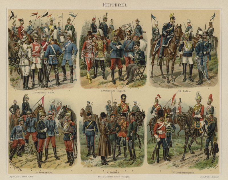 Kavaleri af europæiske hære (farve litho) af Richard Knotel