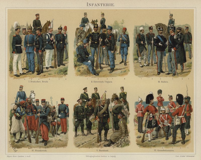 Infanteri af europæiske hære (farve litho) af Richard Knotel