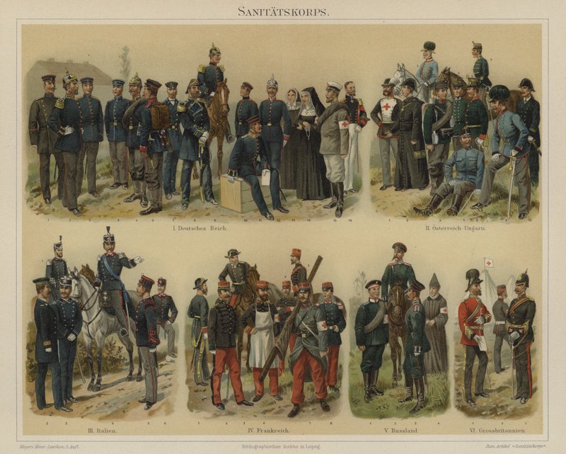 Lægekorps af europæiske hære (farve litho) af Richard Knotel