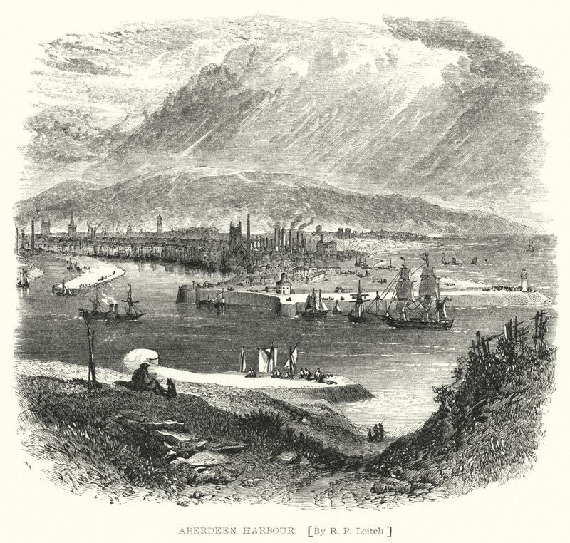 Aberdeen Harbour (gravering) af Richard Principal (after) Leitch