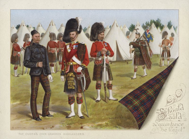 Dronningens egne Cameron Highlanders (chromolitho) af Richard Simkin