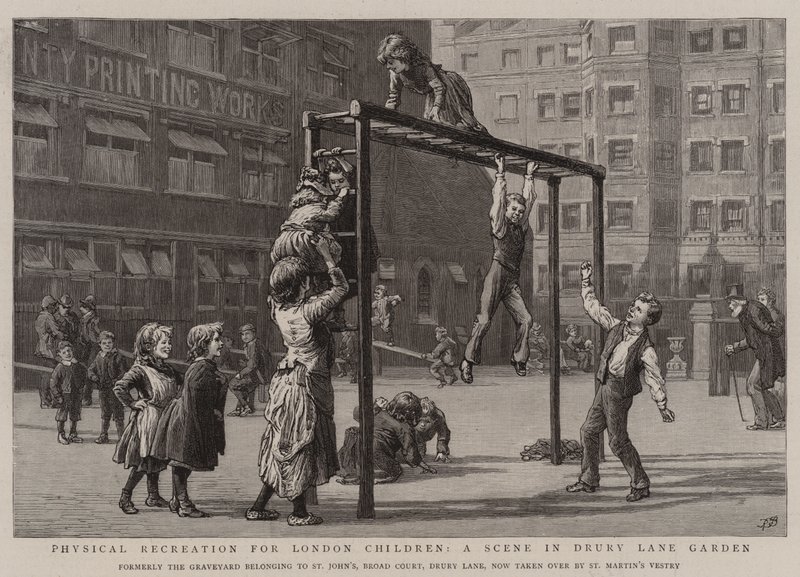 Fysisk fritid for London-børn, en scene i Drury Lane Garden af Robert Barnes