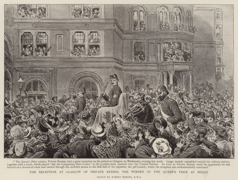 Receptionen i Glasgow af menig Rennie, vinderen af dronningens pris i Bisley af Robert Barnes
