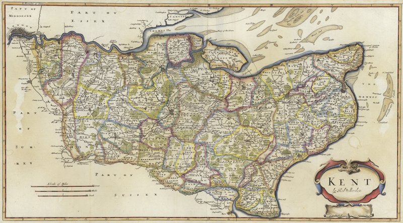 Kort over Kent (farvegravering) af Robert Morden
