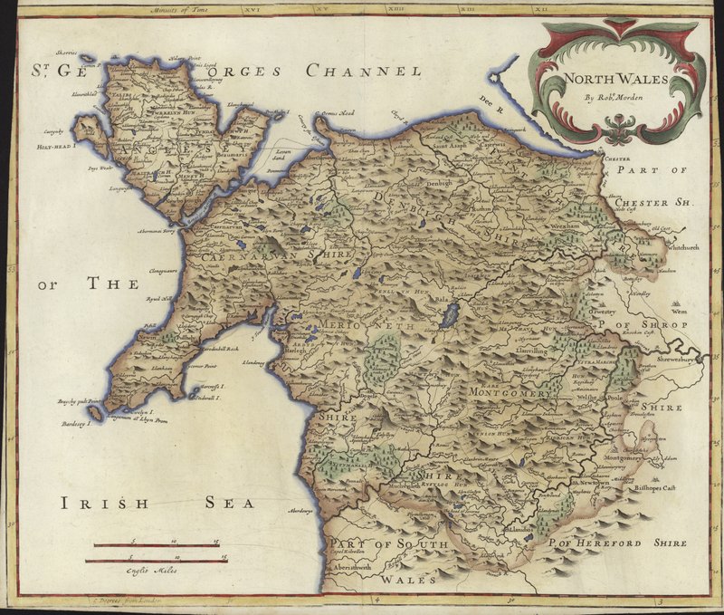 Kort over North Wales (farvegravering) af Robert Morden