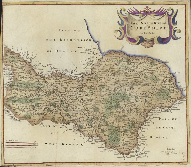Kort over North Riding of Yorkshire (farvestik) af Robert Morden