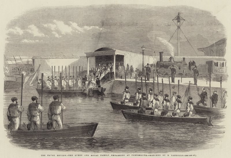 Naval Review, dronningen og den kongelige familie går om bord i Portsmouth af Robert Thomas Landells