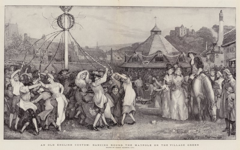 En gammel engelsk skik, der danser rundt om majstangen på Village Green af Robert Walker Macbeth