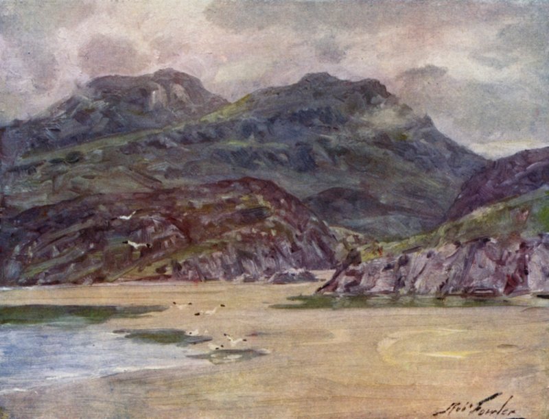 A Lonely Shore nær Deudraeth Peninsula (farve litho) af Robert (after) Fowler