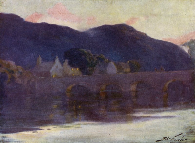 Bridge, Cwm-y-Glo, Aften (farve litho) af Robert (after) Fowler