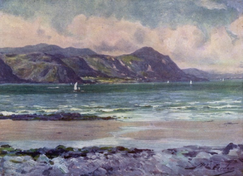 Fjernsyn over Penmaenmawr, tidlig morgenlys (farve litho) af Robert (after) Fowler