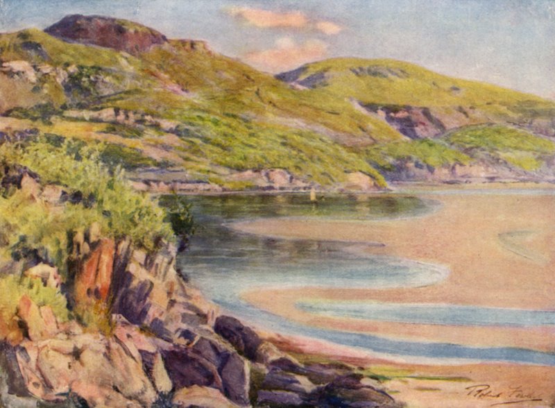 Incoming Tide, nær Barmouth (farve litho) af Robert (after) Fowler