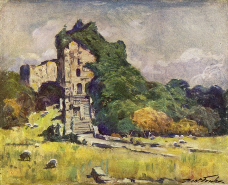 Old Castle Keep, Cardiff (farve litho) af Robert (after) Fowler
