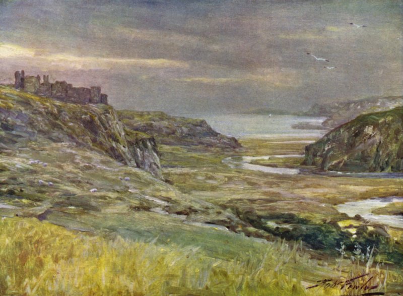 Pennard Castle, Glamorganshire (farve litho) af Robert (after) Fowler