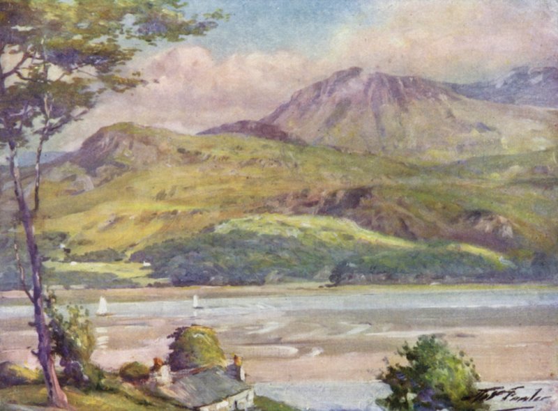 The Shore nær Harlech, eftermiddag (farve litho) af Robert (after) Fowler