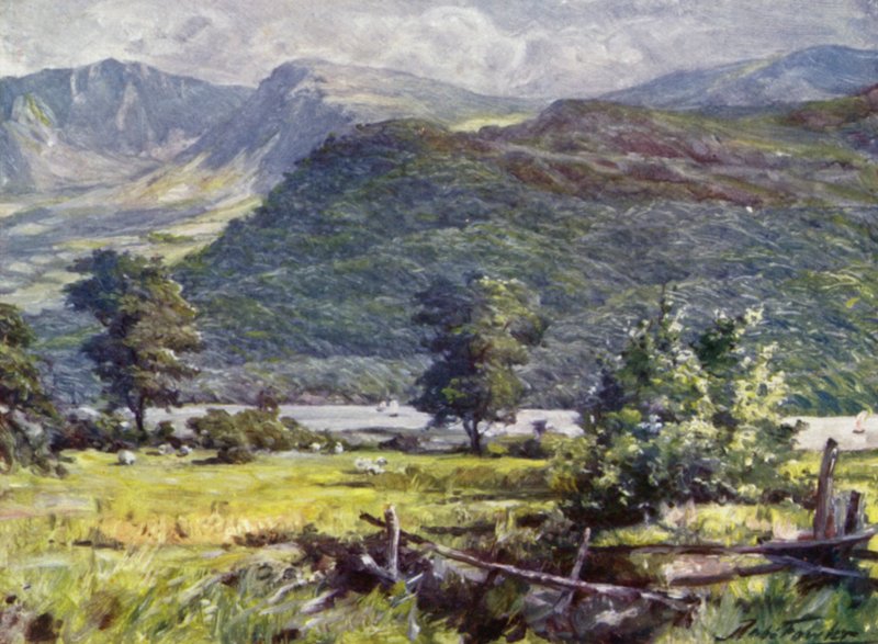 Udsigt over Cader Idris (farve litho) af Robert (after) Fowler