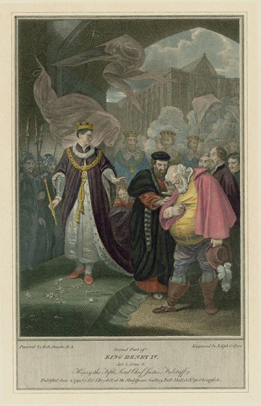 Shakespeares Kong Henry IV, del 2, akt V, Scene 5 - Falstaff (farvet gravering) af Robert (after) Smirke