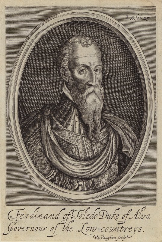 Fernando Alvarez de Toledo, 3. hertug af Alba, spansk general og guvernør i de spanske Nederlande (gravering) af Robert (after) Vaughan