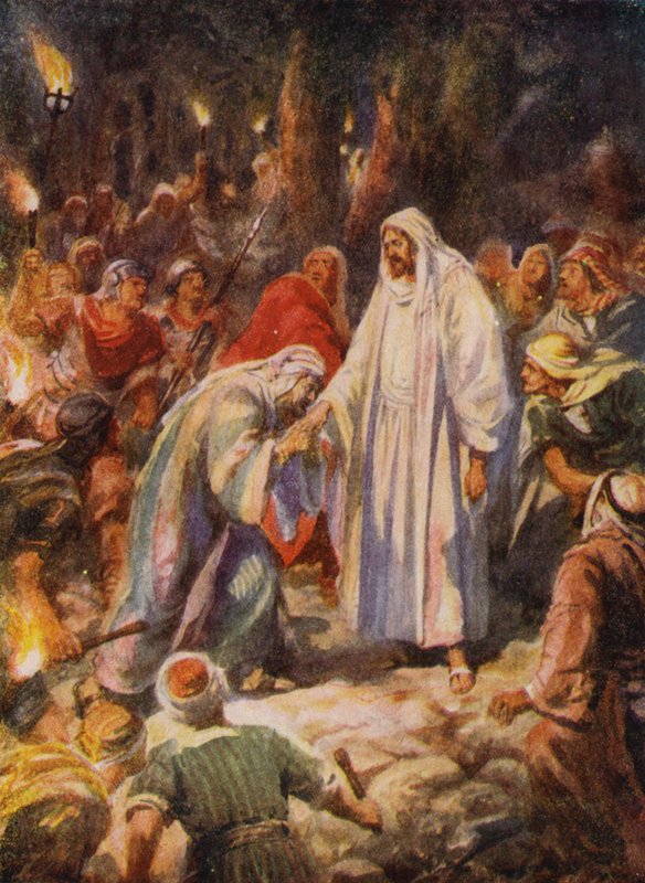 Jesus Kristus forrådt af Judas (farve litho) af Robert Ambrose (after) Dudley