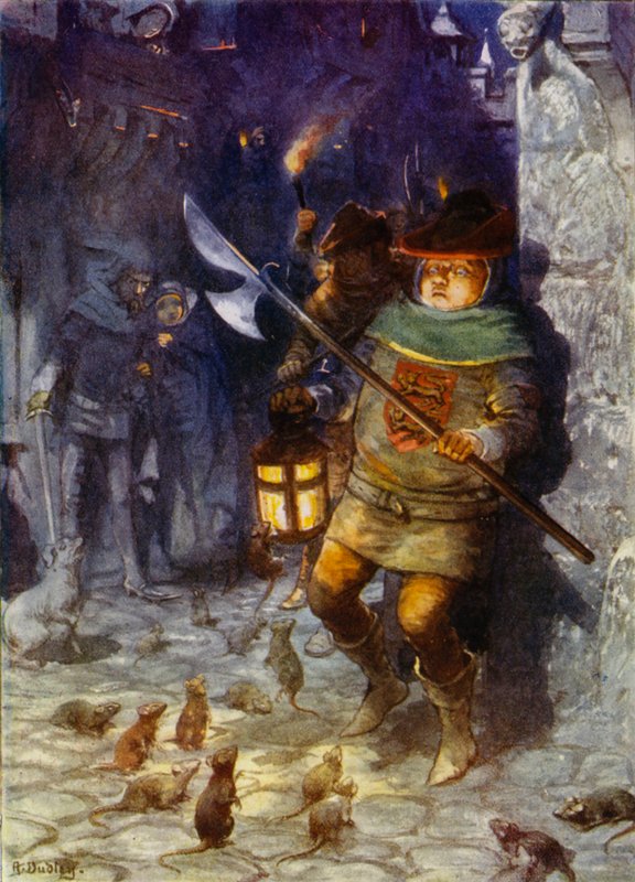 Illustration til Robert Brownings Pied Piper of Hamelin (farve litho) af Robert Ambrose Dudley