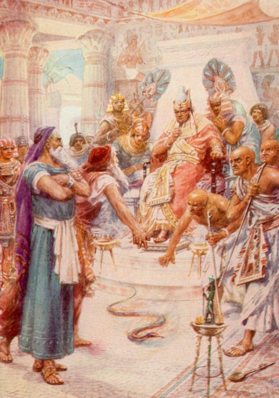 Moses og Aron foran Farao (farve litho) af Robert Ambrose Dudley