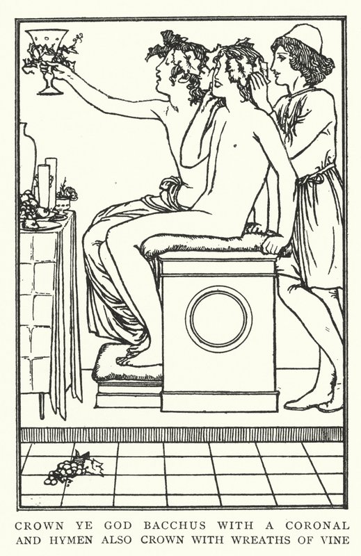 Krone Gud Bacchus med en koronal, og jomfruhinden krone også med kranse af vin (litho) af Robert Anning Bell