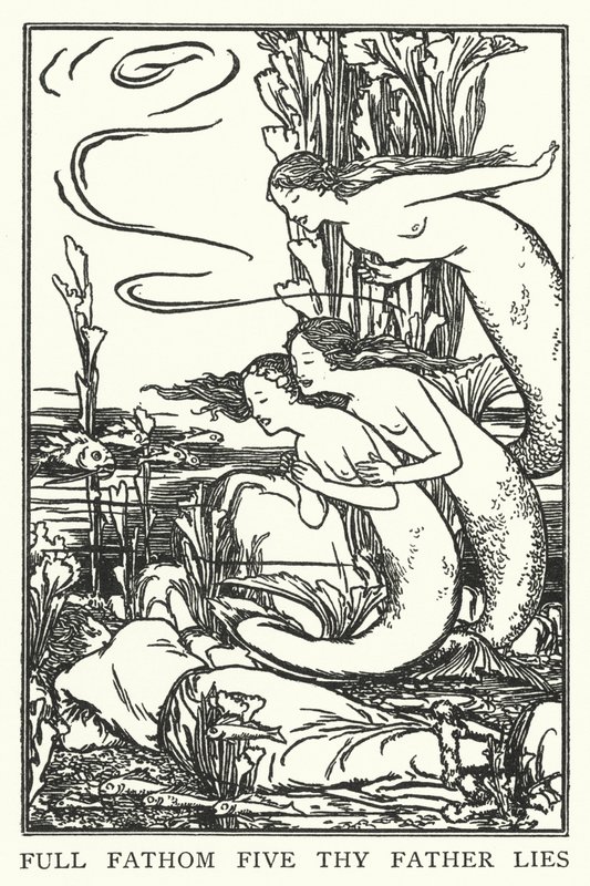 Fuldfavne fem din far lyver (litho) af Robert Anning Bell