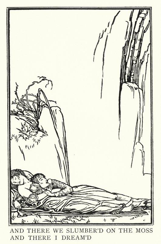 Illustration til digte af John Keats: La Belle Dame Sans Merci (litho) af Robert Anning Bell