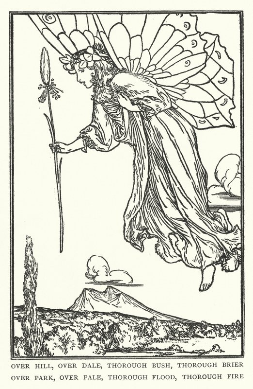 Over bakke, over dale, gennemgribende busk, gennemgribende brier, over parken, overbleget, grundig oversvømmelse, grundig brand (litho) af Robert Anning Bell