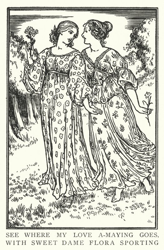 Se, hvor min kærlighed a-maying går, med søde dame Flora sporting (litho) af Robert Anning Bell