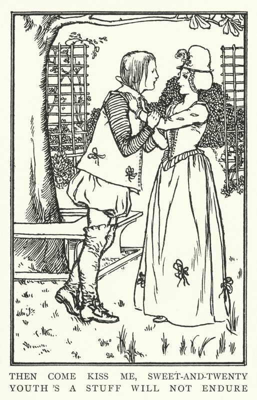 Så kom og kys mig, sød-og-tyve, ungdom er noget, der ikke vil holde ud (litho) af Robert Anning Bell