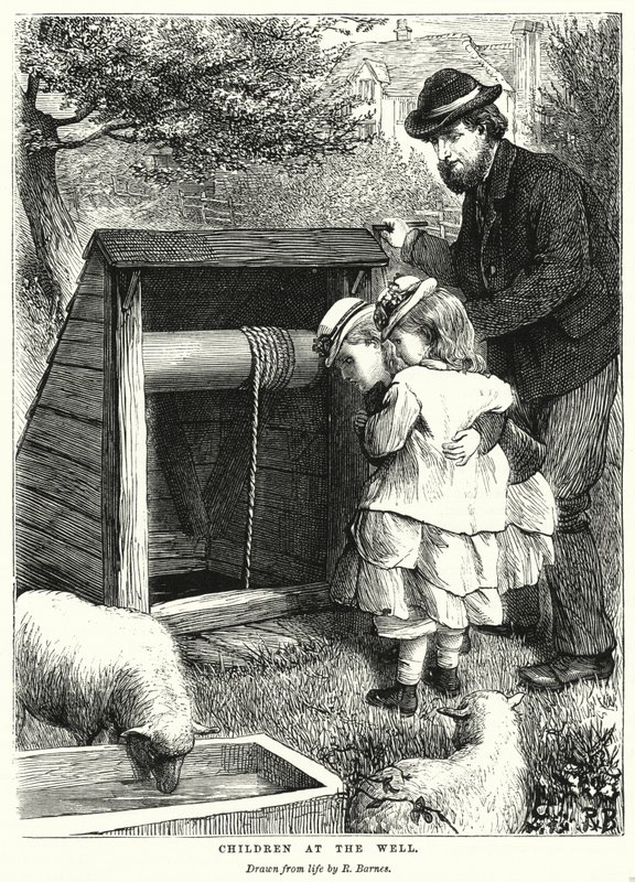 Børn ved brønden (gravering) af Robert Barnes