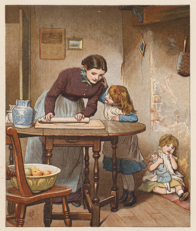 Landmandens kone var ved at lave æbletærte (farvelitografi) af Robert Barnes