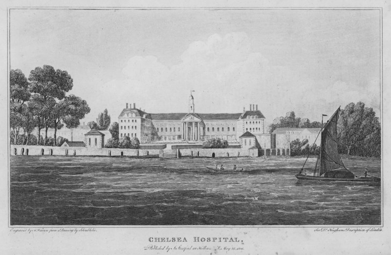 Chelsea Hospital (gravering) af Robert Blemell (after) Schnebbelie