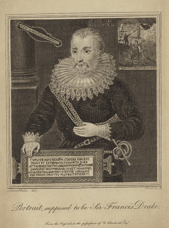 Francis Drake (gravering) af Robert Blemell (after) Schnebbelie